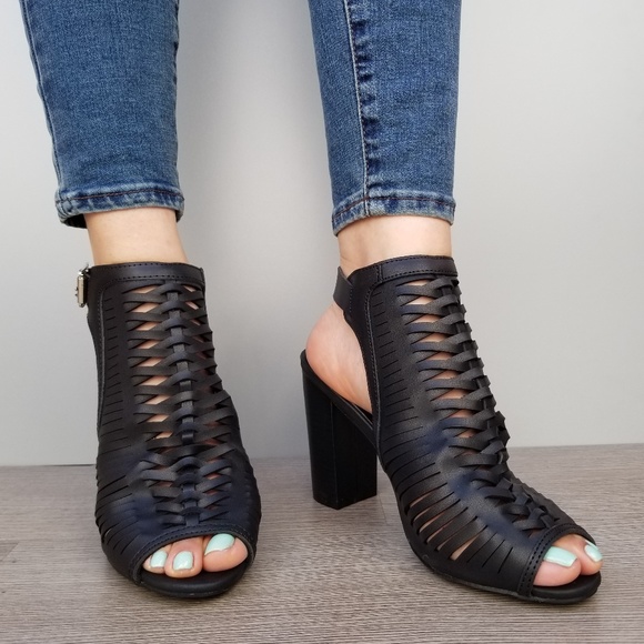 Black Open High Heel Spring Ankle Booties-E - Picture 2 of 7